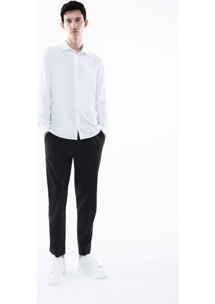 Slim Fit Dar Kesim Polo Yaka Basic Düz Uzun Kollu Gömlek B6491AX24SP