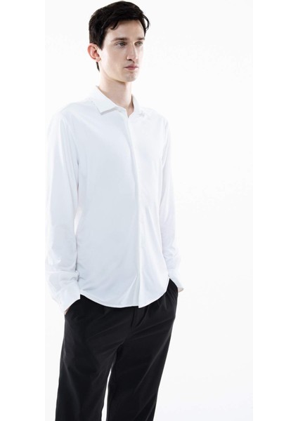 Slim Fit Dar Kesim Polo Yaka Basic Düz Uzun Kollu Gömlek B6491AX24SP