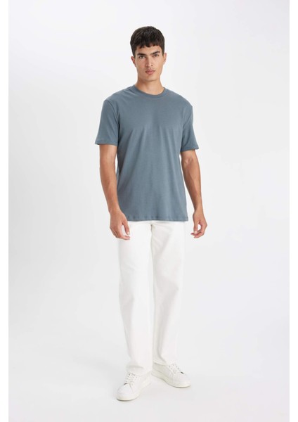 New Regular Fit Bisiklet Yaka Basic Düz %100 Pamuk Kısa Kollu Tişört V7699AZ24SP