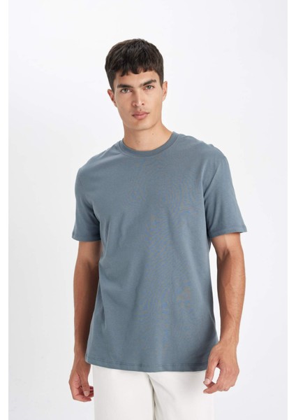 New Regular Fit Bisiklet Yaka Basic Düz %100 Pamuk Kısa Kollu Tişört V7699AZ24SP