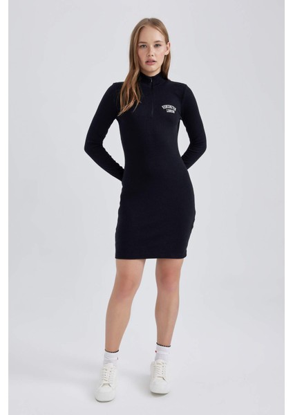 Coool Bodycon Yarım Balıkçı Yaka Fitilli Kaşkorse Uzun Kollu Mini Elbise B2467AX23AU modelleri