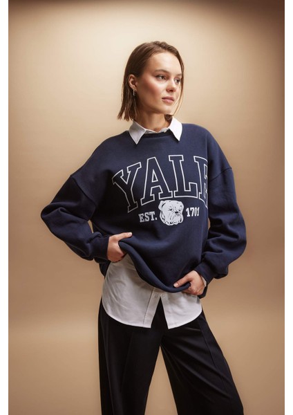 Yale University Oversize Fit Bisiklet Yaka Kalın Sweatshirt B2539AX23WN