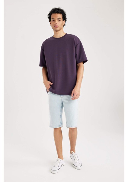 Oversize Geniş Kalıp Bisiklet Yaka Kısa Kollu Basic Düz Ağır Kumaş Tişört X3926AZ23AU fiyatları