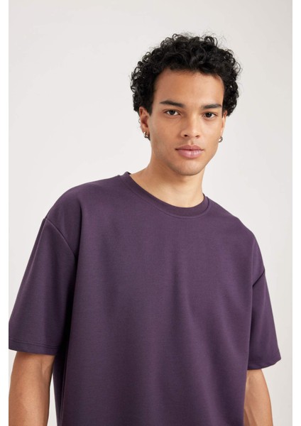 Oversize Geniş Kalıp Bisiklet Yaka Kısa Kollu Basic Düz Ağır Kumaş Tişört X3926AZ23AU modelleri