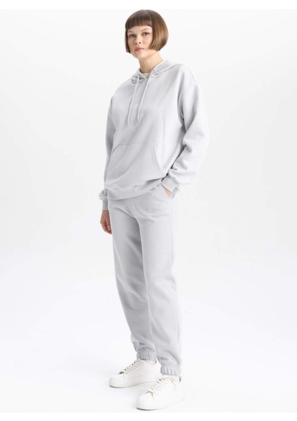 Relax Fit Kapüşonlu Kanguru Cepli Kalın Basic Düz Sweatshirt W1240AZ23WN fiyatları