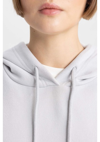 Relax Fit Kapüşonlu Kanguru Cepli Kalın Basic Düz Sweatshirt W1240AZ23WN indirimleri