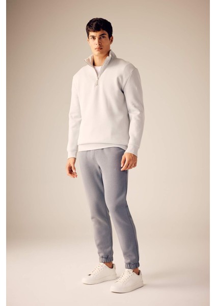 Comfort Regular Fit Rahat Kalıp Fermuarlı Dik Yaka Basic Düz Sweatshirt X7405AZ23AU
