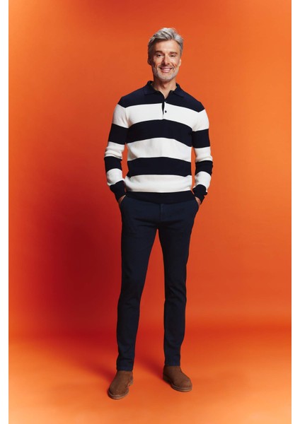 Standart Fit Çizgili Polo Yaka Kazak Y4194AZ23WN fiyatları