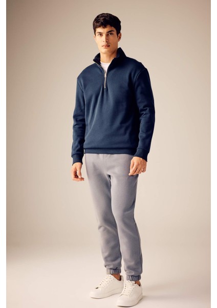 Comfort Regular Fit Rahat Kalıp Fermuarlı Dik Yaka Basic Düz Sweatshirt X7405AZ23AU