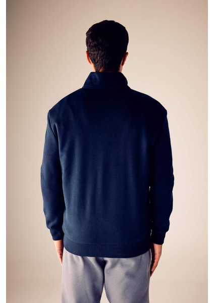Comfort Regular Fit Rahat Kalıp Fermuarlı Dik Yaka Basic Düz Sweatshirt X7405AZ23AU