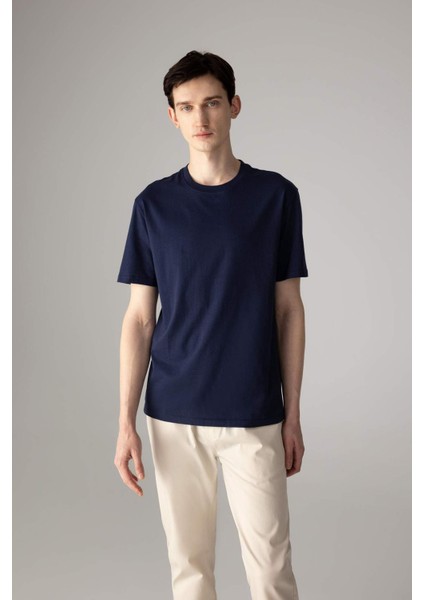 New Regular Fit Bisiklet Yaka Basic Düz %100 Pamuk Kısa Kollu Tişört V7699AZ24SP