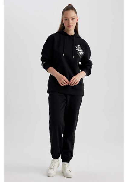 Coool Oversize Fit Kapüşonlu Baskılı Kalın Kumaş Sweatshirt A4753AX23WN