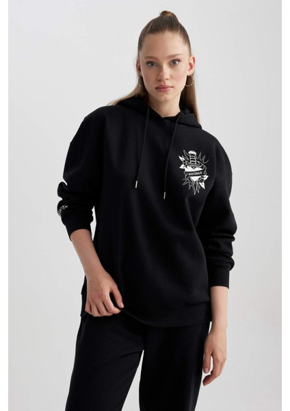 Coool Oversize Fit Kapüşonlu Baskılı Kalın Kumaş Sweatshirt A4753AX23WN