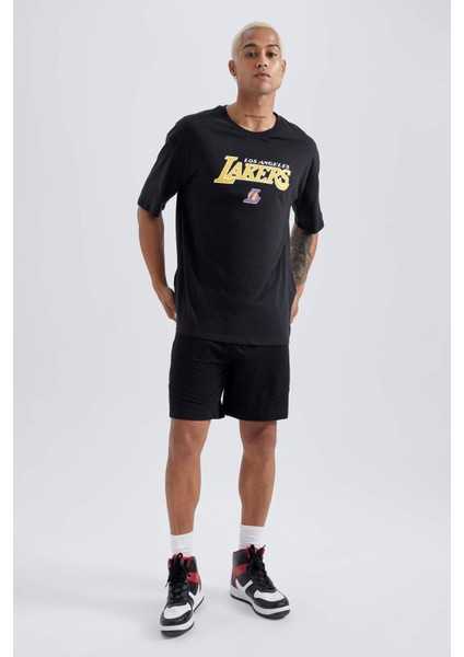 Fit NBA Los Angeles Lakers Oversize Geniş Kalıp Bisiklet Yaka Kısa Kollu Tişört fiyatları
