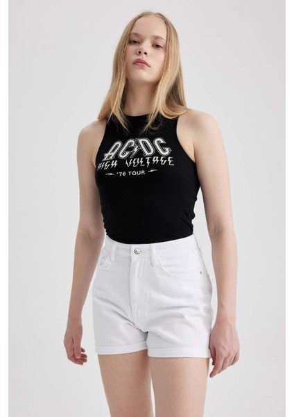 Mom Fit Yüksek Bel Katlamalı Paça Beyaz Jean %100 Pamuk Şort A2625AX23SM indirimleri