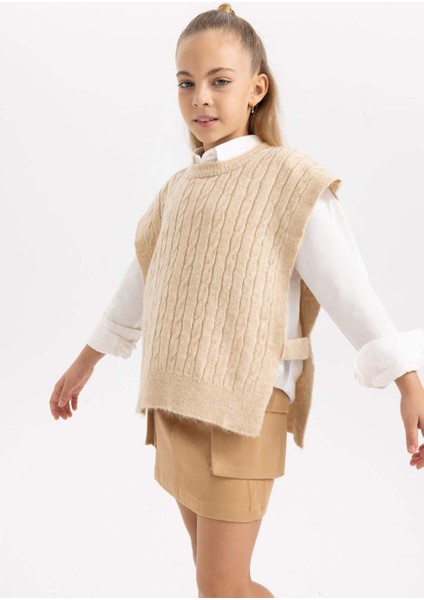 Kız Çocuk Bisiklet Yaka Triko Süveter X9524A623WN