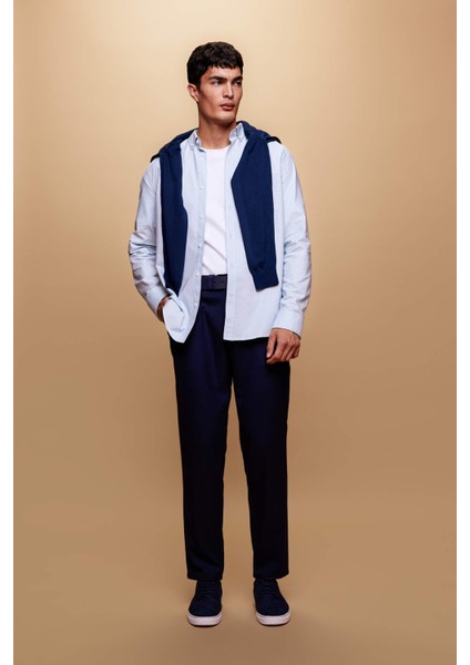 Twill Chino Pantolon Slim Fit Dar Kesim Dar Paça Basic Düz Cepli B2091AX23AU