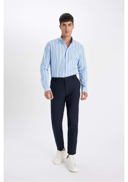 Twill Chino Pantolon Slim Fit Dar Kesim Dar Paça Basic Düz Cepli B2091AX23AU