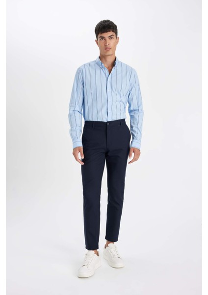 Twill Chino Pantolon Slim Fit Dar Kesim Dar Paça Basic Düz Cepli B2091AX23AU
