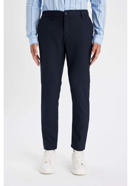 Twill Chino Pantolon Slim Fit Dar Kesim Dar Paça Basic Düz Cepli B2091AX23AU