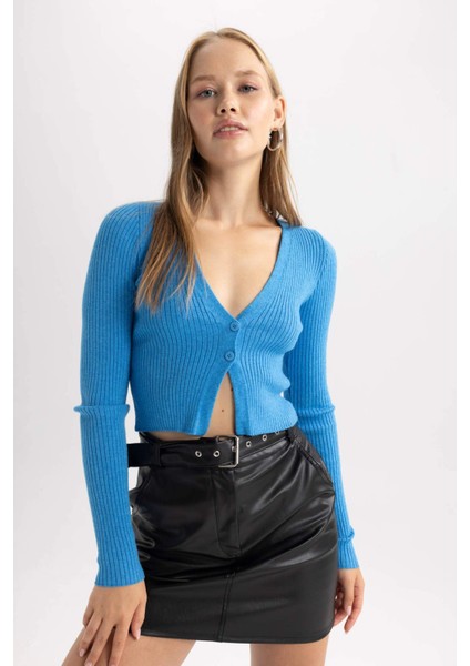 Coool Regular Fit Crop Düğmeli V Yaka Triko Hırka A2076AX23AU