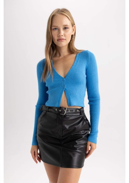 Coool Regular Fit Crop Düğmeli V Yaka Triko Hırka A2076AX23AU