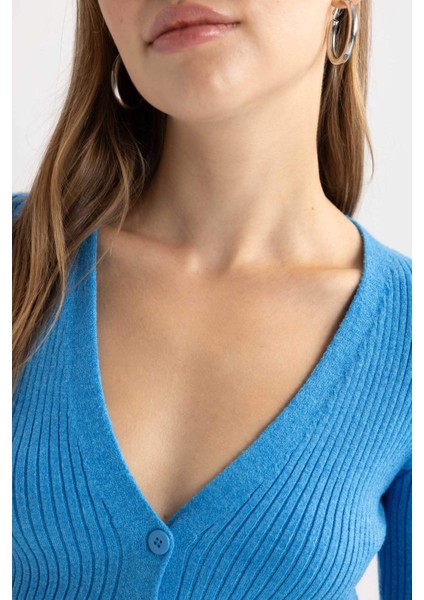 Coool Regular Fit Crop Düğmeli V Yaka Triko Hırka A2076AX23AU