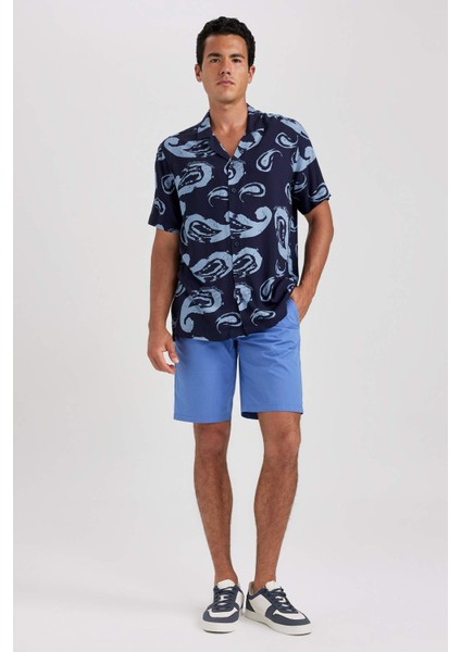 Relax Fit Apaş Yaka Desenli Viskon Kısa Kollu Gömlek B1257AX23HS fiyatları