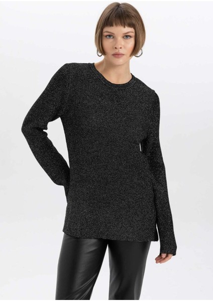 Regular Fit Bisiklet Yaka Simli Kumaş Kazak L1679AZ23WN