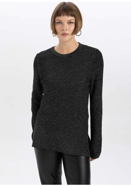 Regular Fit Bisiklet Yaka Simli Kumaş Kazak L1679AZ23WN