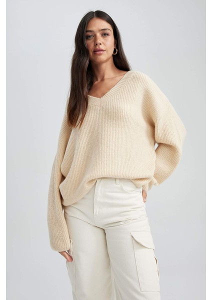 Oversize Fit V Yaka Kazak A3890AX23WN