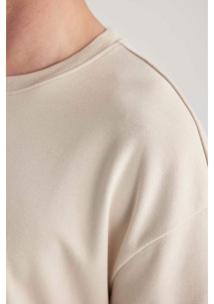 Oversize Geniş Kalıp Bisiklet Yaka Kısa Kollu Basic Düz Ağır Kumaş Tişört X3926AZ24SP