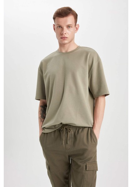 Oversize Geniş Kalıp Bisiklet Yaka Kısa Kollu Basic Düz Ağır Kumaş Tişört X3926AZ24SP modelleri