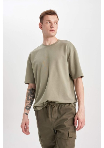 Oversize Geniş Kalıp Bisiklet Yaka Kısa Kollu Basic Düz Ağır Kumaş Tişört X3926AZ24SP fırsatları