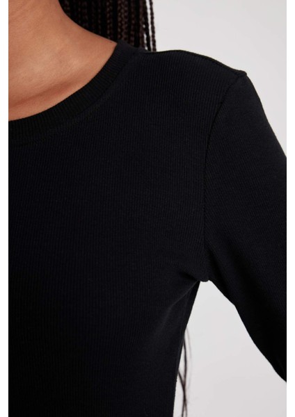 Bodycon Bisiklet Yaka Fitilli Kaşkorse Midi Uzun Kollu Elbise indirimleri