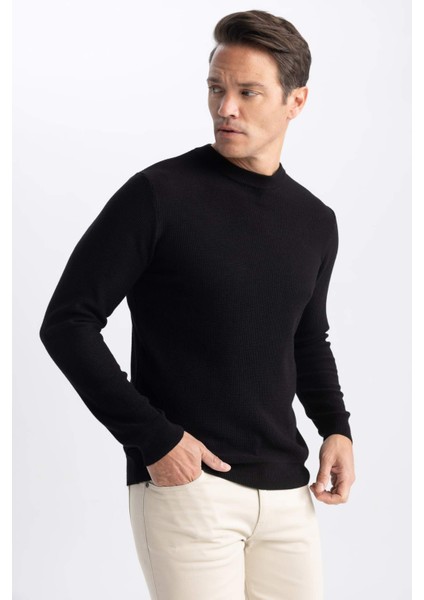 Siyah Standart Fit Normal Kesim Bisiklet Yaka Triko Kazak A5181AX23AU