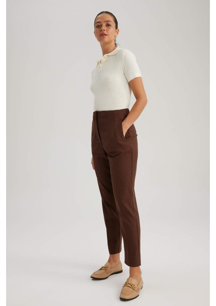 Slim Fit Dar Kesim Cepli Yüksek Bel Kısa Paça Basic Düz Pantolon A5197AX23WN
