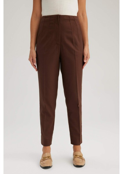 Slim Fit Dar Kesim Cepli Yüksek Bel Kısa Paça Basic Düz Pantolon A5197AX23WN