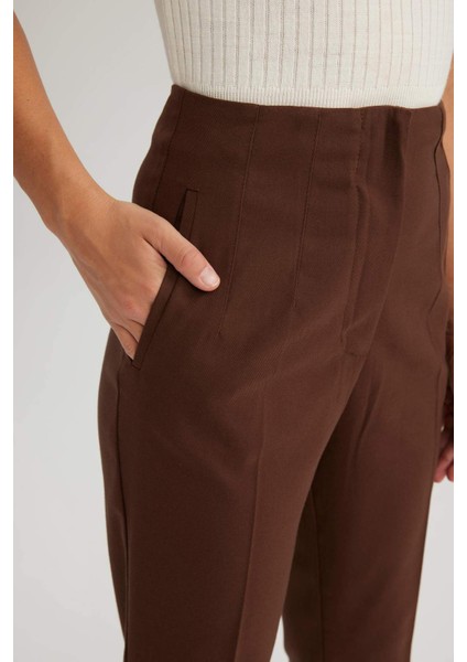 Slim Fit Dar Kesim Cepli Yüksek Bel Kısa Paça Basic Düz Pantolon A5197AX23WN