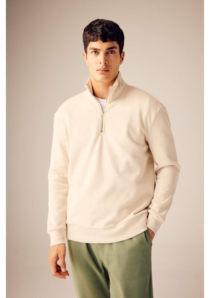Comfort Regular Fit Rahat Kalıp Fermuarlı Dik Yaka Basic Sweatshirt X7405AZ23AU
