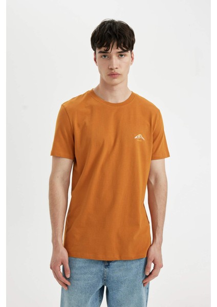 %100 Pamuk Slim Fit Dar Kesim Bisiklet Yaka Baskılı Kısa Kollu Tişört C6914AX24SM modelleri