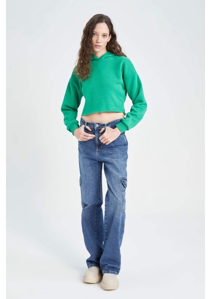 Crop Kapüşonlu Basic Düz Sweatshirt Z9510AZ22AU fiyatları