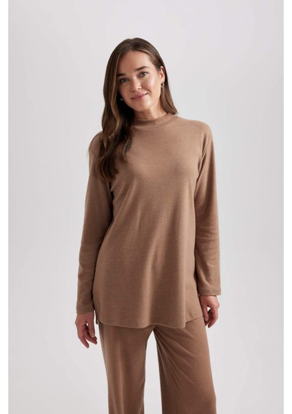 Yarım Balıkçı Yaka İçi Yumuşak Tüylü Softshell Uzun Kollu Tişört Tunik A5622AX23WN