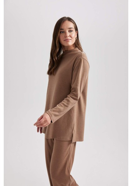Yarım Balıkçı Yaka İçi Yumuşak Tüylü Softshell Uzun Kollu Tişört Tunik A5622AX23WN