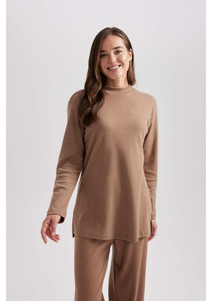 Yarım Balıkçı Yaka İçi Yumuşak Tüylü Softshell Uzun Kollu Tişört Tunik A5622AX23WN