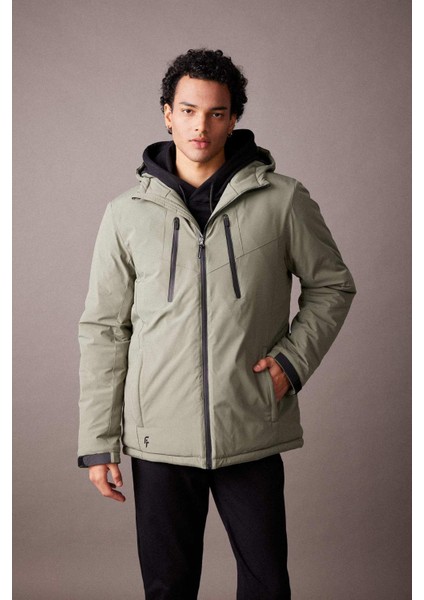 Fit Su İtici Slim Fit Kapüşonlu Polar Astarlı Su Geçirmez Mont A2125AX23WN