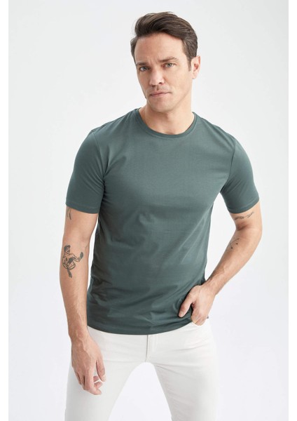 Regular Fit Premium Kalite Merserize Bisiklet Yaka Kısa Kollu %100 Pamuk Basic Tişört T5014AZ23SP