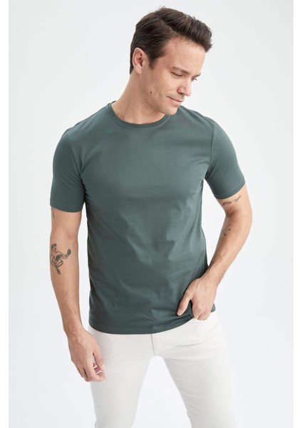 Regular Fit Premium Kalite Merserize Bisiklet Yaka Kısa Kollu %100 Pamuk Basic Tişört T5014AZ23SP