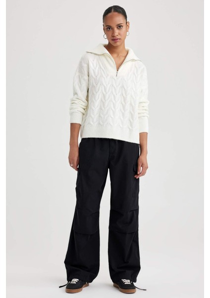 Oversize Fit Fermuarlı Yaka Kazak A3874AX23WN