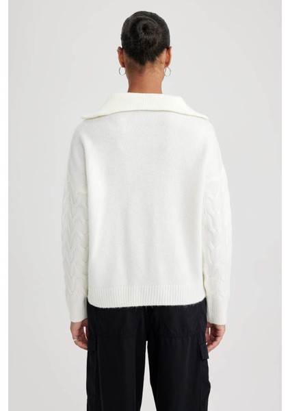 Oversize Fit Fermuarlı Yaka Kazak A3874AX23WN